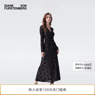 DVF2026春夏新款 黑色花卉蕾丝礼服感连衣裙GL4T003 重工花卉蕾丝