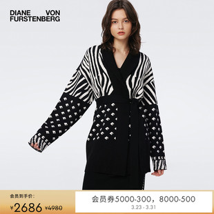 动物纹图案毛衣外套拼接外套WC3S007 DVF针织开衫 博主同款