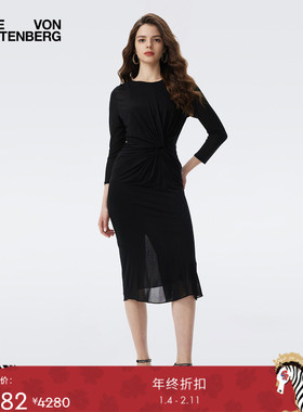 [季末甄选]DVF2025秋冬新款曜石黑薄绉针织长袖连衣裙DL3T001