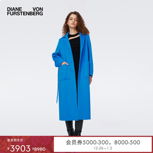 双面毛呢外套CL3S004 DVF秋羊毛大衣明亮蓝长款 双面毛呢