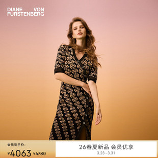 DVF2026早春新款 连衣裙DK4T002 V领骐骥锁链动物几何提花针织短袖