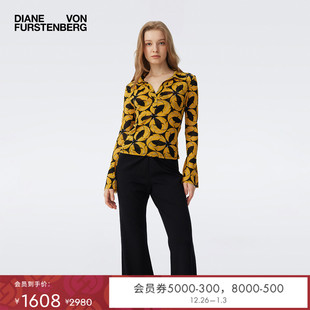 DVF2025新款 打底上衣BL1T007 抽象艺术图案POLO领弹力网纱长袖