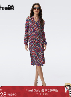 [天丝羊毛]DVF2025秋冬新款多彩棋盘格女士长袖连衣裙DL3T007