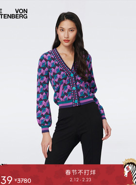 [提花工艺]DVF 毛衣外套几何图案V领针织开衫WC3S001