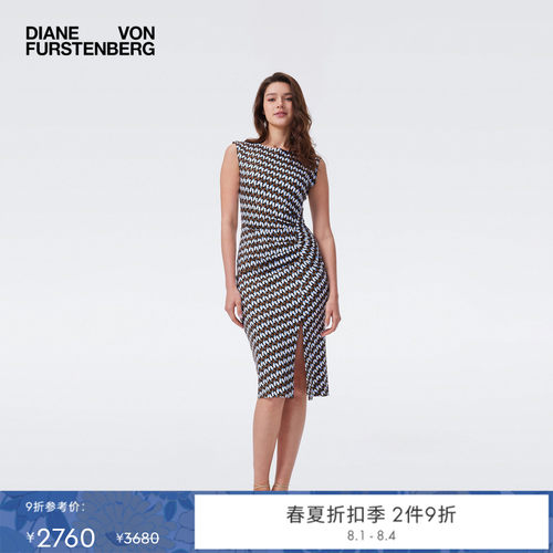 DVF2026春夏新款蓝白果冻圆点无袖包臀连衣裙DS1U013