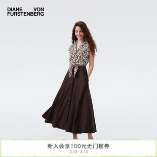 DVF2026春夏新款可可棕色优雅感半身裙KM1U002