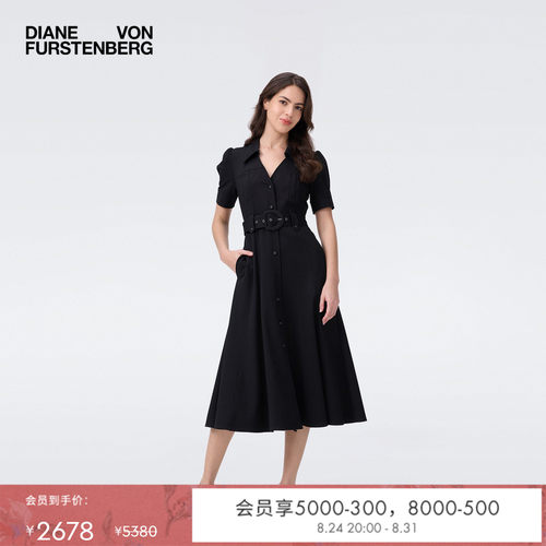 DVF曜石黑短袖衬衫式连衣裙