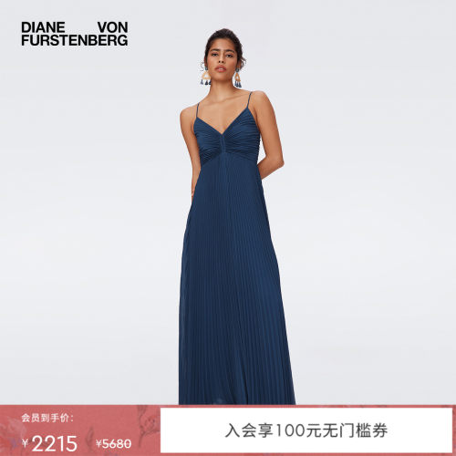 DVF海军蓝优雅褶皱连衣裙