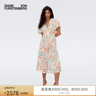 DVF茶歇裙度假碎花裙荷叶袖 复古连衣裙DS2S040