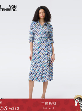 DVF2025秋冬新款几何青阶蓝印花连衣裙DL2T006