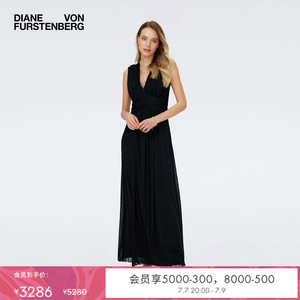 [小黑裙]DVF轻礼服裙弹力网纱纯色连衣裙长裙DS4R009