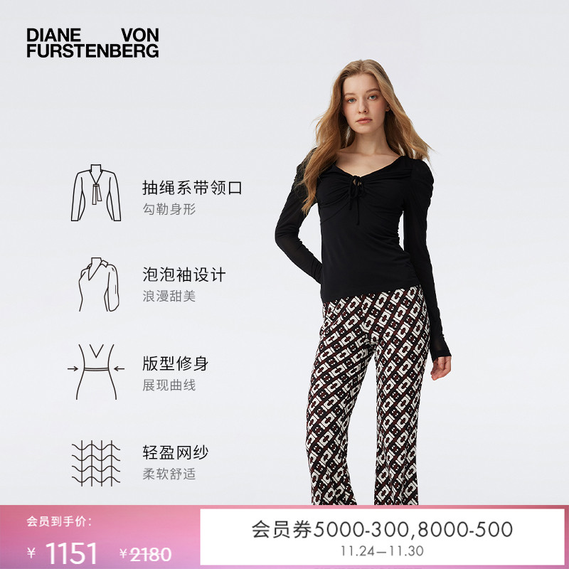 DVF曜石黑泡泡袖上衣