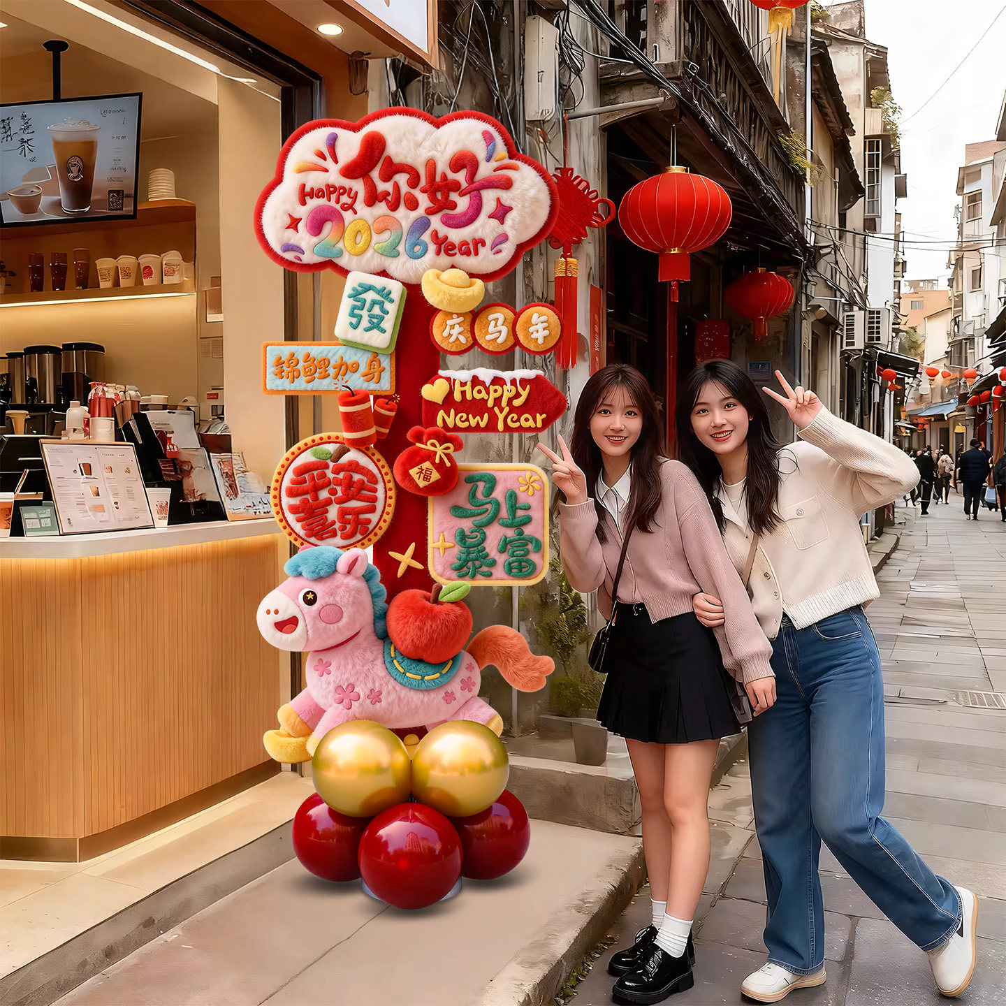 新年装饰氛围场景布置2026过年门店铺毛绒感指引路牌打卡墙kt展板,节庆用品/礼品,节日装扮用品,淘宝优惠券,粉丝福利购,淘宝优惠卷