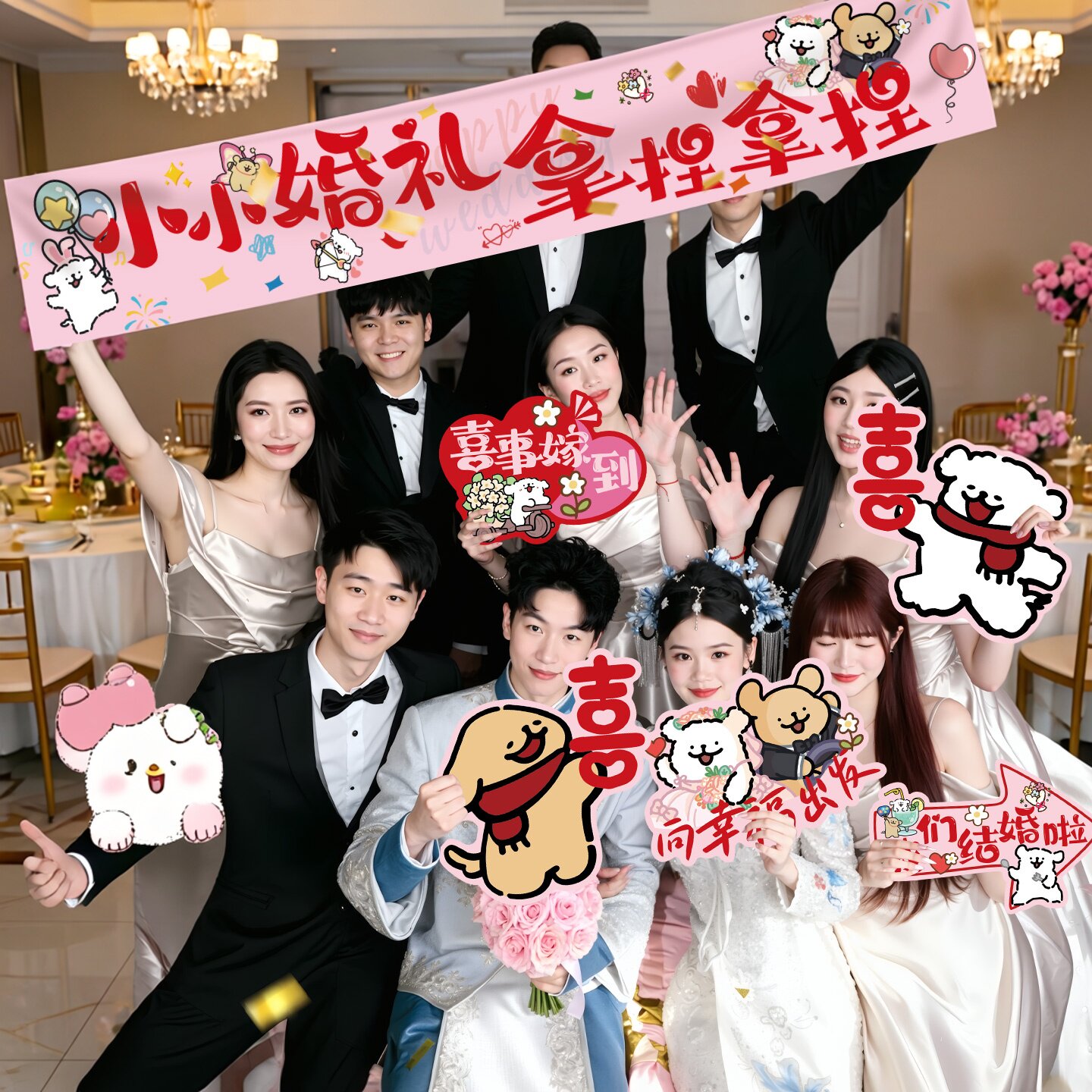 结婚拍照道具横幅手举牌KT板