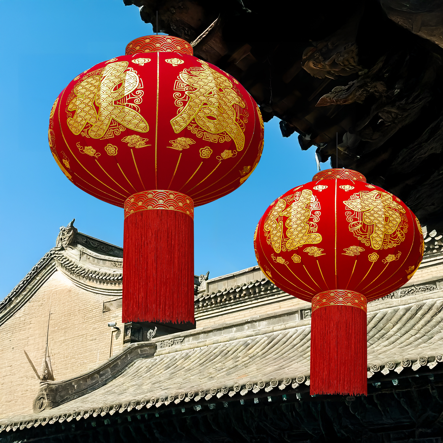 春节元旦欢度佳节红灯笼户外