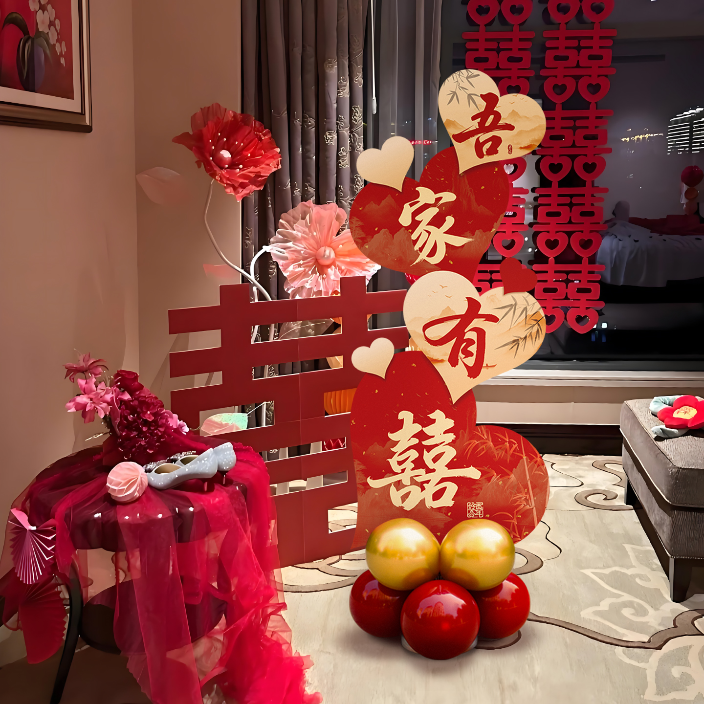 婚房布置装饰立体爱心立柱