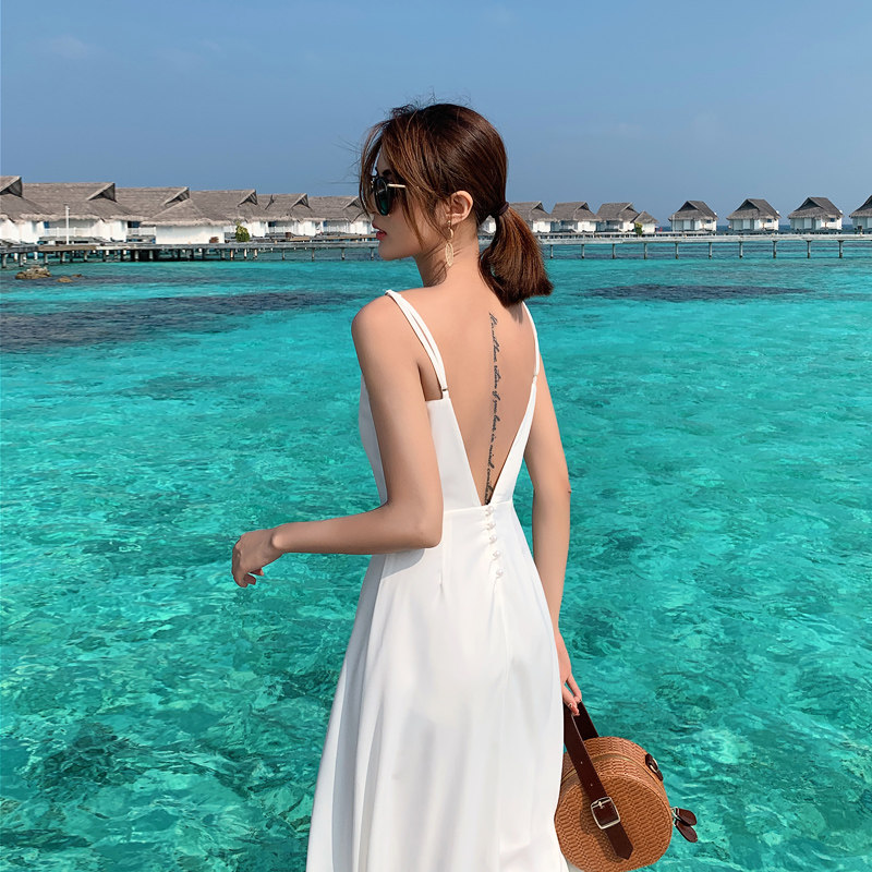 岛歌夫人马尔代夫沙滩裙海边度假裙露背性感吊带裙长裙连衣裙女夏