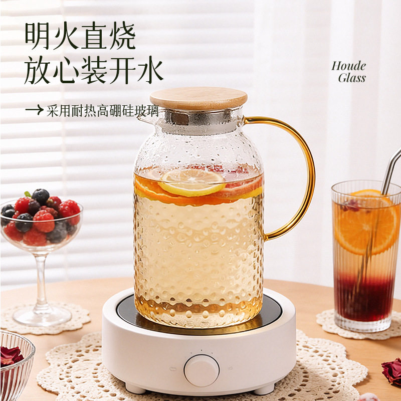 厂家直批竹盖玻璃凉水壶