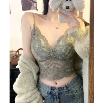 高端欧货性感蕾丝吊带背心女叠穿带胸垫美背纯欲修身内搭打底上衣