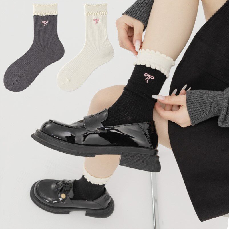 袜子女款纯棉2025新款爆款芭蕾风泡泡袜夏薄款中筒袜搭配小皮鞋