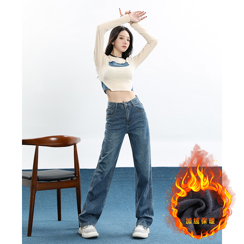 厚绒柔顺街头拽姐 窄版阔腿男友裤超柔垂感复古百搭显瘦拖地裤