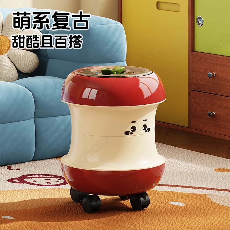 萌系苹果垃圾桶家用带轮可爱客厅卧室高颜值创意大容量双桶收纳桶
