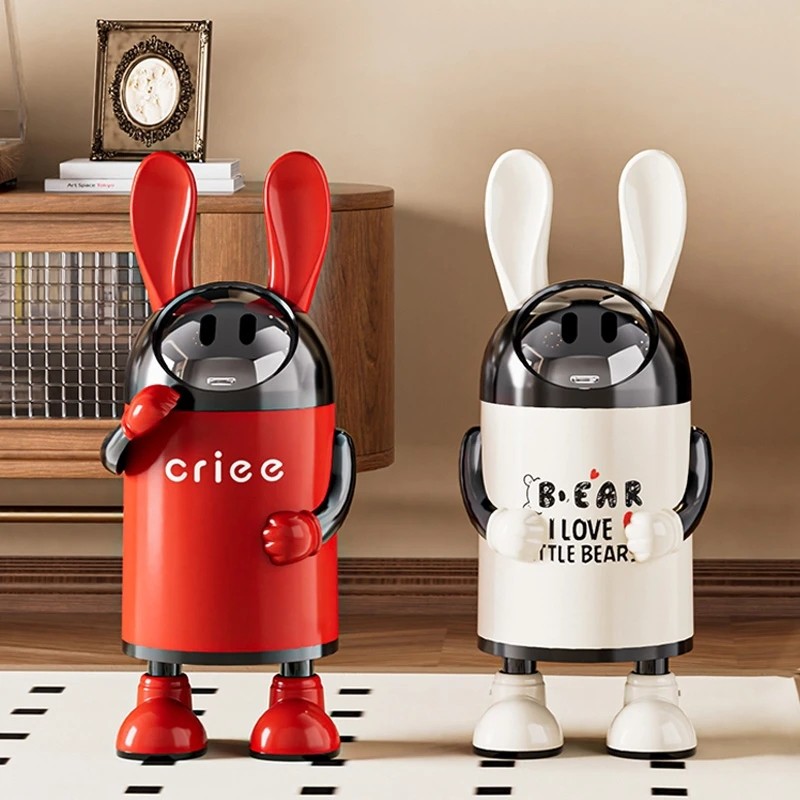 创意轻奢兔耳朵垃圾桶家用高颜值可爱双桶带盖客厅卫生间翻盖纸篓