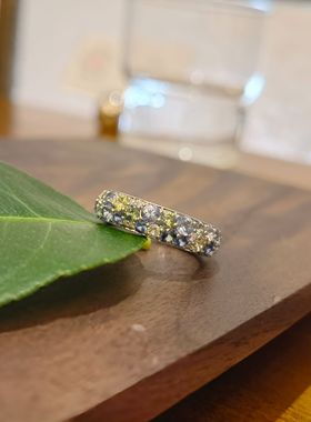 天然蓝宝石精切闪耀黄绿蓝蓝宝石繁星配色设计款18k金钻石戒指