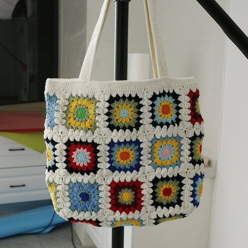 新款手工编织小清新祖母方格单肩包 雪五毛线钩织女生挎包成品,箱包皮具/热销女包/男包,编织包,淘宝优惠券,粉丝福利购,淘宝优惠卷