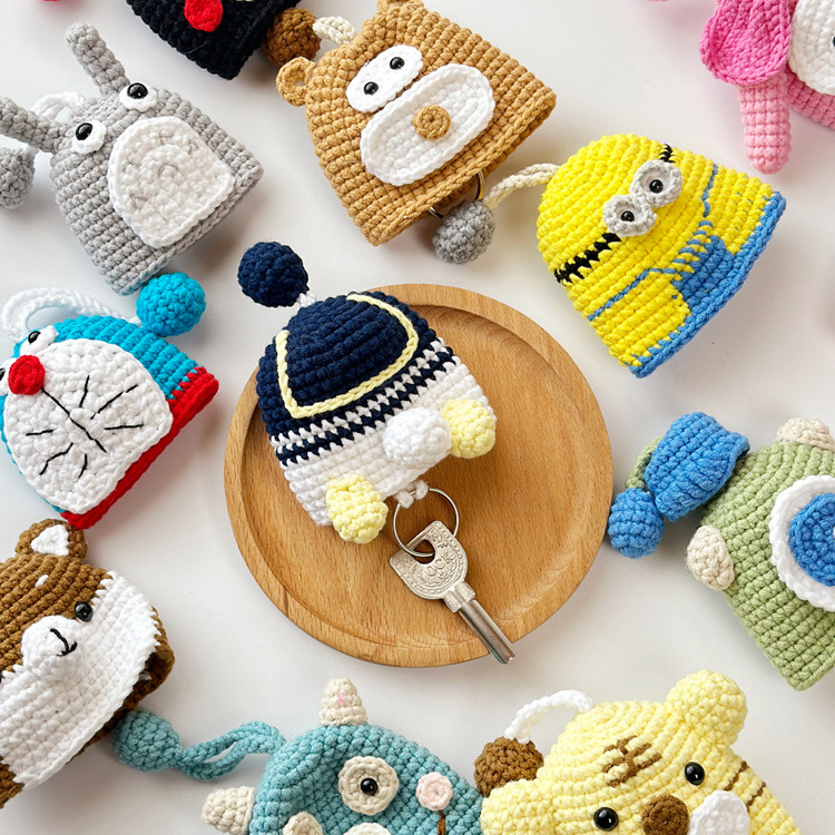 卡通风手工毛线编织成品钥匙包可爱网红针织车钥匙保护套热销