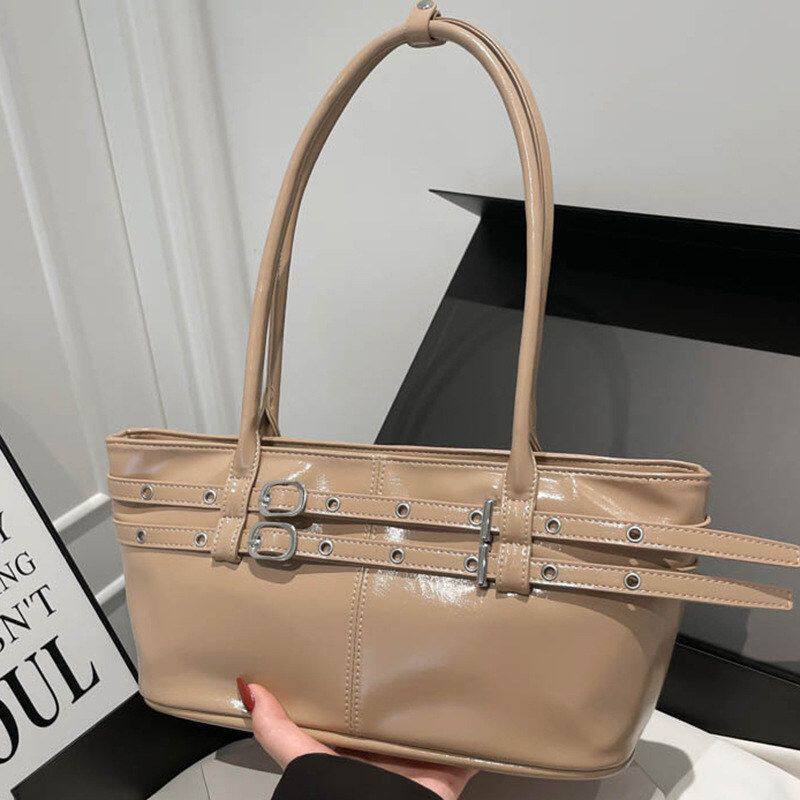 韩版高颜值复古腋下手提包女2026春季新款皮扣款单肩包时尚托特包