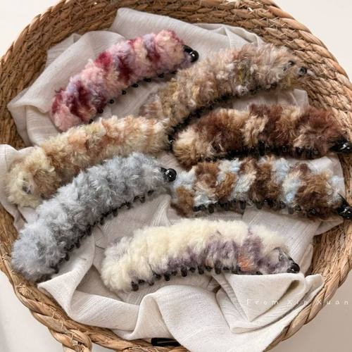 温暖毛绒绒香蕉夹高马尾竖夹秋冬