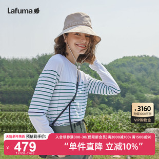 LAFUMA乐飞叶户外通勤水柔棉条纹圆领长袖 T恤女休闲百搭打底上衣