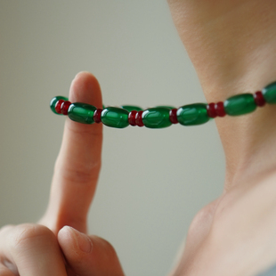 绿肥红瘦项链/theVesper唯寺原创设计国潮风天然红绿玛瑙纯银磁扣