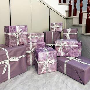 油画风紫色新婚礼盲盒包装纸中国风大尺寸结婚加厚礼品礼物纯色纸