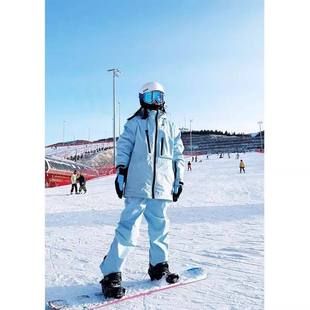 蓝色情侣滑雪服男防风零下40度防寒服加绒雪地服单双板滑雪裤套装