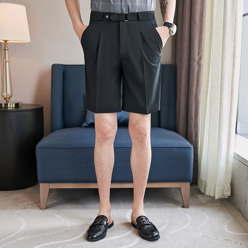 西装短裤男士夏季商务修身百搭薄款休闲裤高级感冰丝透气五分西裤