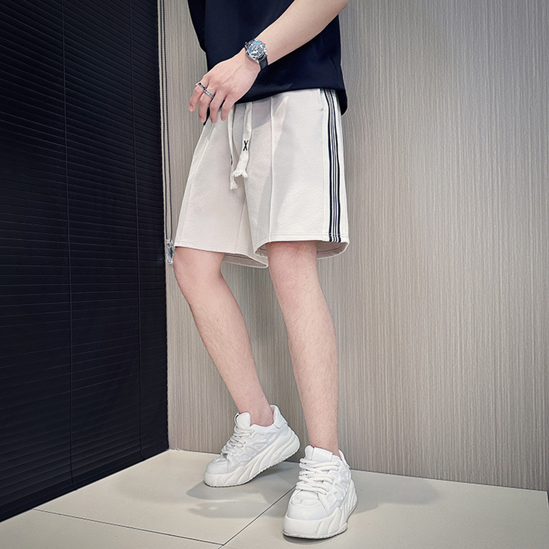 高级感痞帅短裤男款夏季运动宽松中裤子休闲拼接条纹轻熟风五分裤