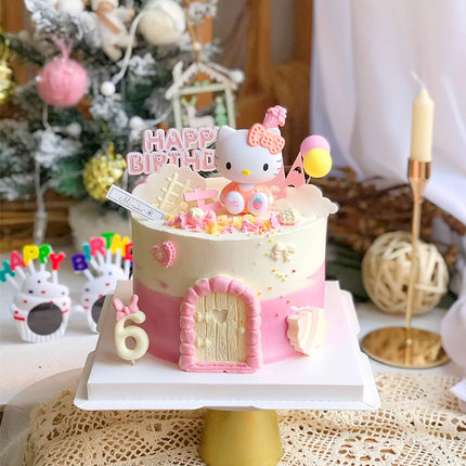 KT猫蛋糕摆件网红HelloKitty主题装饰水果凯蒂猫生日派对烘焙装扮