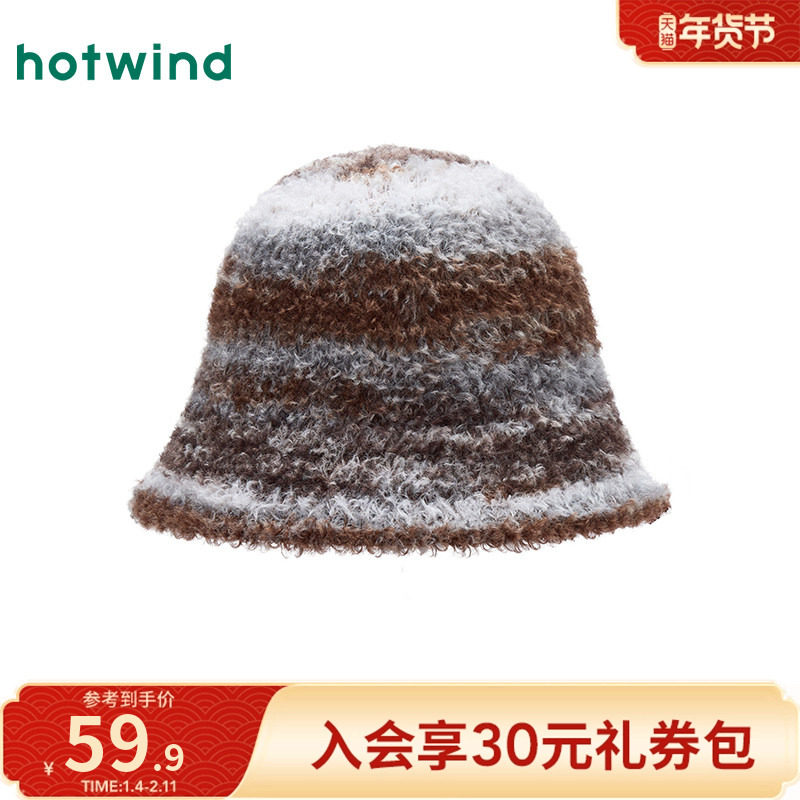 热风女士帽子2025年冬季新款段染时尚盆帽保暖潮流渔夫帽帽子配件