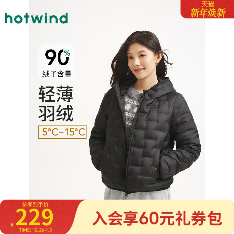热风短款轻薄羽绒服2025年冬季新款女士轻薄连帽拉链鸭绒羽绒服