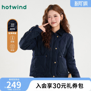 热风女士美式 菱格百搭休闲通勤棉衣外套 复古夹克夹棉棉服秋冬韩版