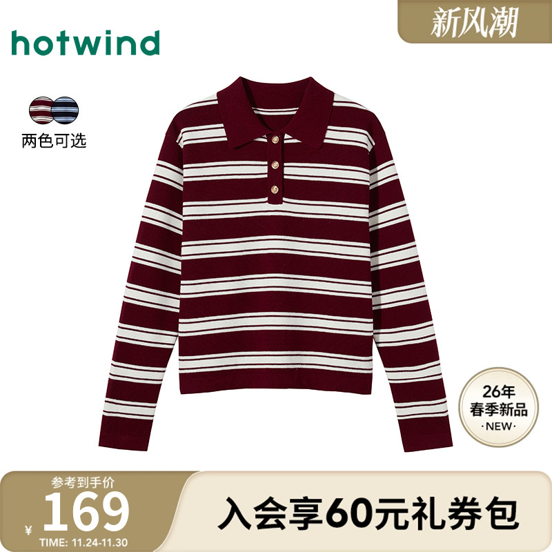 春季新款女士条纹POLO领针织衫