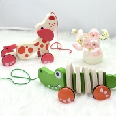 儿童木制宝宝拖拉鳄鱼玩具车动物造型婴幼拉线拉绳拖拉车12一岁