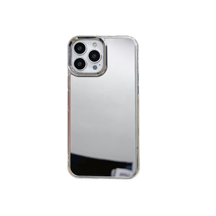 银色全屏镜面适用iphone16手机壳15proMAX电镀镜框14plus补化妆镜子17air苹果13简约硅胶套12个性8防摔网红女