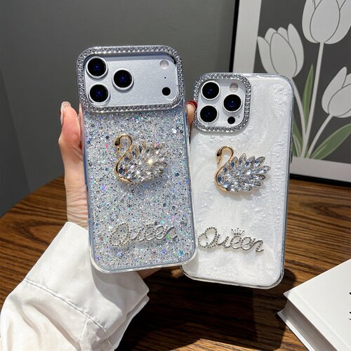 立体满钻天鹅适用于MotorolaG85手机壳摩托罗拉Edge60pro水钻英文字母50neo闪钻镜框E22珠光闪粉G04手链G13女