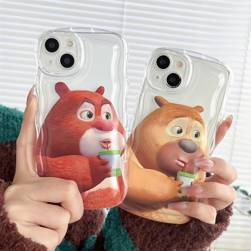熊出没适用vivoy77e手机壳y52s熊大熊二喝奶茶y76s透明y30g波浪y93