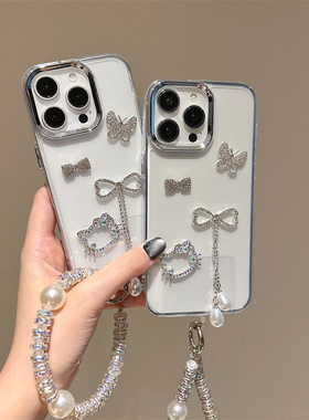 水钻缕空KT猫适用谷歌GooglePixel10手机壳9A高级感透明Pixel5XL蝴蝶结8pro珍珠吊坠6可爱保护套软4A手链7女