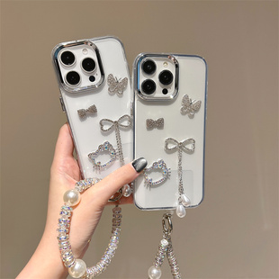 水钻缕空KT猫适用谷歌GooglePixel10手机壳9A高级感透明Pixel5XL蝴蝶结8pro珍珠吊坠6可爱保护套软4A手链7女