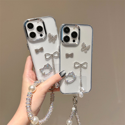 谷歌9A水钻KT猫蝴蝶结吊坠手机壳